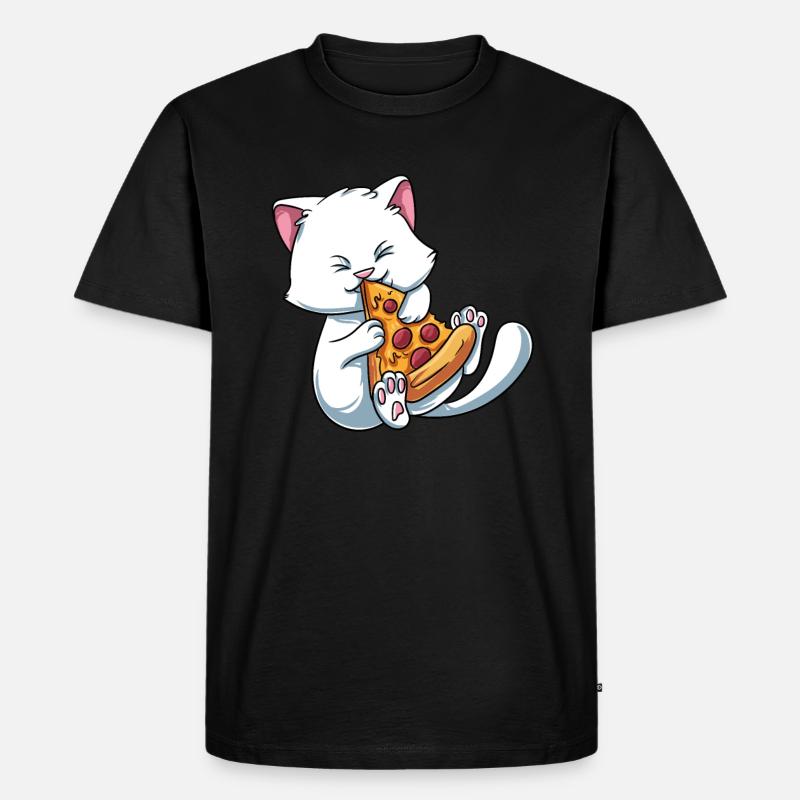 Kätzchen Katze isst Pizza - Männer Premium Bio T-Shirt - Schwarz