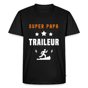 super papa traileur père papa trail - T-shirt Premium bio Homme - noir - Devant - Nico (187cm)