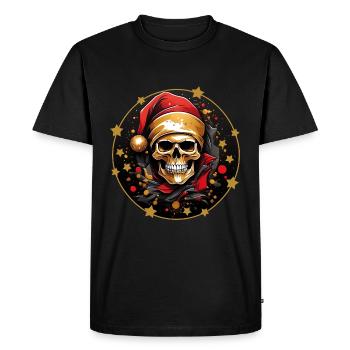 Skull with Santa Claus Hat Santa Claus Skull - Men's Premium Organic T-Shirt - black - Front - Nico (187cm)