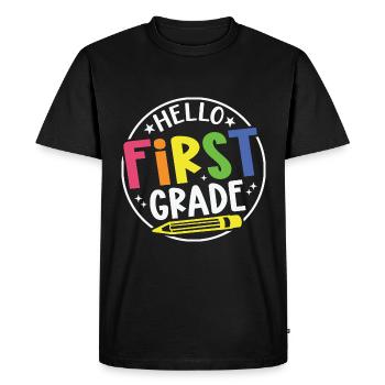 Hello First Grade Rainbow Girls Boys Teacher Team - Men's Premium Organic T-Shirt - black - Front - Nico (187cm)