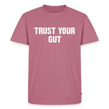 Trust Your Gut - Men's Premium Organic T-Shirt - mauve - Front - Nico (187cm)