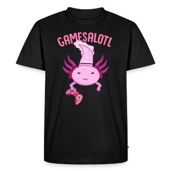 Axolotl, axolotl readstalotl, gamessalotl, - T-shirt Premium bio Homme - noir - Devant - Nico (187cm)