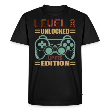 Anniversaire Niveau 8 Débloqué - T-shirt Premium bio Homme - noir - Devant - Nico (187cm)