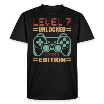 Anniversaire Niveau 7 Débloqué - T-shirt Premium bio Homme - noir - Devant - Nico (187cm)