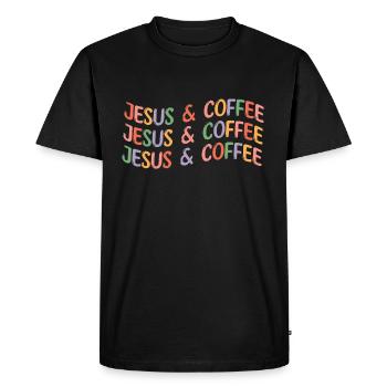Jésus et le café - T-shirt Premium bio Homme - noir - Devant - Nico (187cm)