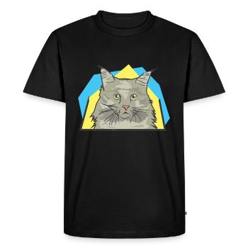 Chatte aux cheveux longs semble surpris - T-shirt Premium bio Homme - noir - Devant - Nico (187cm)