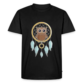 Hibou en capteur de rêves - T-shirt Premium bio Homme - noir - Devant - Nico (187cm)