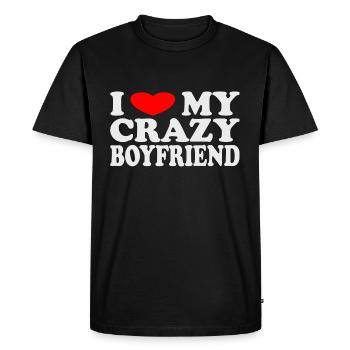 Je cœur mon petit ami fou J’aime mon fou - T-shirt Premium bio Homme - noir - Devant - Nico (187cm)