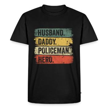 Mari Papa Policier Héros Fête des Pères - T-shirt Premium bio Homme - noir - Devant - Nico (187cm)