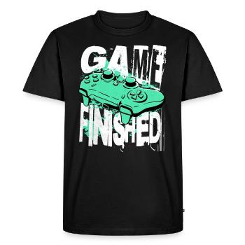Game Finished Funny Video Gaming - Men's Premium Organic T-Shirt - black - Front - Nico (187cm)