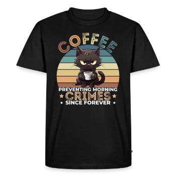 Café Prévenir les crimes du matin Chat - T-shirt Premium bio Homme - noir - Devant - Nico (187cm)