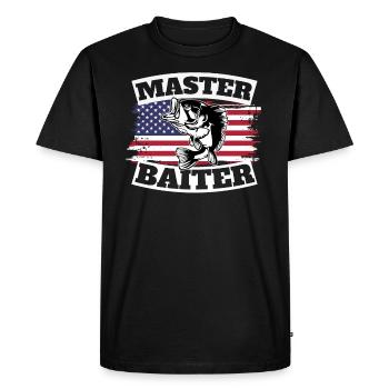 Master Baiter Funny Fishing American Flag - Men's Premium Organic T-Shirt - black - Front - Nico (187cm)