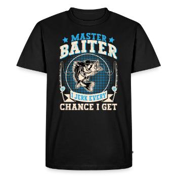 Master Baiter I Jerk Every Chance I Get Fishing - Men's Premium Organic T-Shirt - black - Front - Nico (187cm)