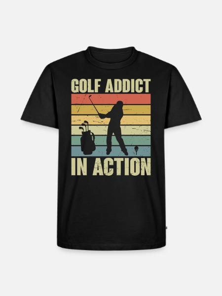 Golf Addict in Action Retro - Männer Premium Bio T-Shirt - Schwarz