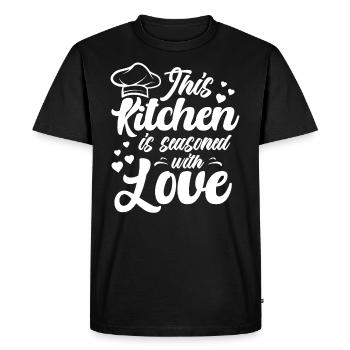 Cette cuisine est assaisonnée de cuisine d’amour - T-shirt Premium bio Homme - noir - Devant - Nico (187cm)