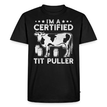 Certified Tit Puller Cow Milking Farmer - Men's Premium Organic T-Shirt - black - Front - Nico (187cm)