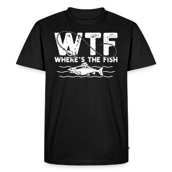WTF Où est le poisson Humour drôle de pêche - T-shirt Premium bio Homme - noir - Devant - Nico (187cm)