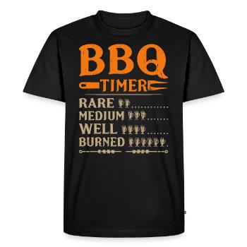 Minuterie BBQ Humour - Rare, Moyen, Bien fait, Brûlé - T-shirt Premium bio Homme - noir - Devant - Nico (187cm)