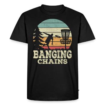 Banging Chains Funny Disc Golf Basket - Men's Premium Organic T-Shirt - black - Front - Nico (187cm)