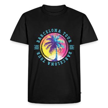 Visite de Barcelone : Palmiers, Coloré - T-shirt Premium bio Homme - noir - Devant - Nico (187cm)