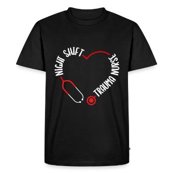 Infirmière traumatologue de nuit Stéthoscope Soins infirmiers - T-shirt Premium bio Homme - noir - Devant - Nico (187cm)