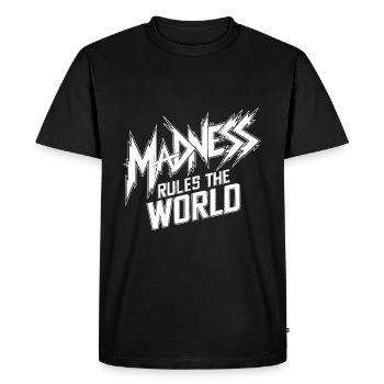 La folie règne sur le monde. La folie règne - T-shirt Premium bio Homme - noir - Devant - Nico (187cm)
