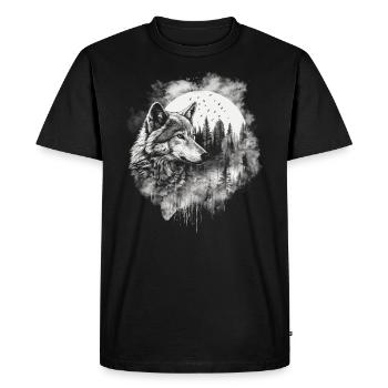 Wolf mit Vollmond - Männer Premium Bio T-Shirt - Schwarz - Vorne - Nico (187cm)