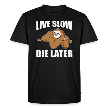 Live slowly later dies I sloth motto - Men's Premium Organic T-Shirt - black - Front - Nico (187cm)