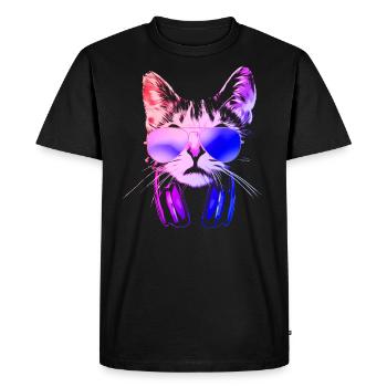 Cool Neon DJ Cat - Men's Premium Organic T-Shirt - black - Front - Nico (187cm)