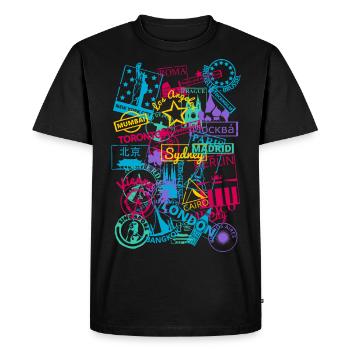 Timbres de passeport de la ville - T-shirt Premium bio Homme - noir - Devant - Nico (187cm)