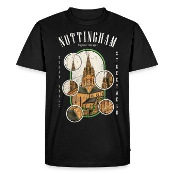 Nottingham England UK City Skyline Streetwear - Men's Premium Organic T-Shirt - black - Front - Nico (187cm)