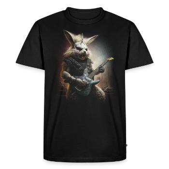 Heavy Metal Bunny avec guitare électrique et rivets en cuir Top - T-shirt Premium bio Homme - noir - Devant - Nico (187cm)