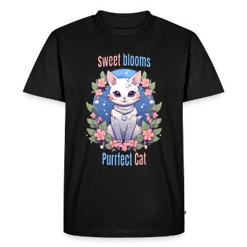 Sweet Blooms Purrfect Cat - Men's Premium Organic T-Shirt - black - Front - Nico (187cm)
