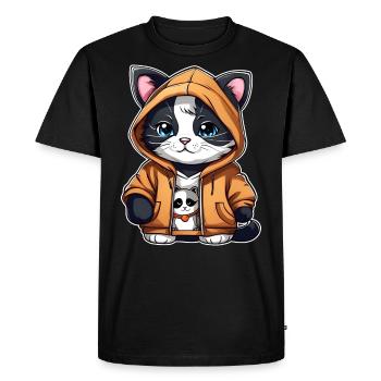Cool cat with hoodie - Men's Premium Organic T-Shirt - black - Front - Nico (187cm)