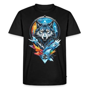 Loup géométrique eau et feu - T-shirt Premium bio Homme - noir - Devant - Nico (187cm)