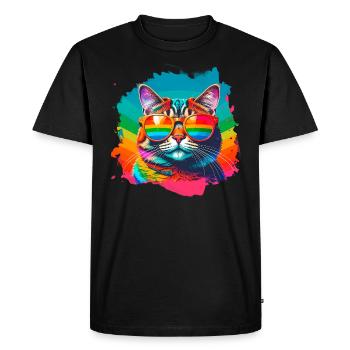 Cat, Sunglasses, LGTB, Rainbow, Colorful - Men's Premium Organic T-Shirt - black - Front - Nico (187cm)