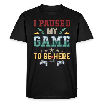 J'ai suspendu mon jeu pour être ici - T-shirt Premium bio Homme - noir - Devant - Nico (187cm)
