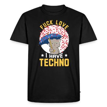 TECHNO FUCK LOVE J’AI TECHNO CAT - T-shirt Premium bio Homme - noir - Devant - Nico (187cm)