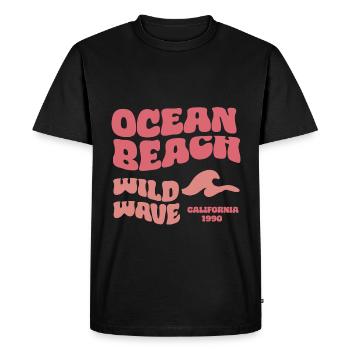 Ocean Beach - Police rétro plage vague mer - T-shirt Premium bio Homme - noir - Devant - Nico (187cm)