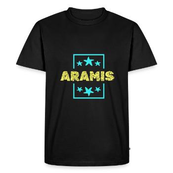 Prénom anniversaire Aramis - T-shirt Premium bio Homme - noir - Devant - Nico (187cm)