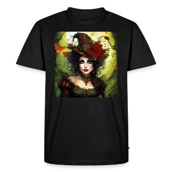 Fée d’Halloween avec chapeau et fleurs - T-shirt Premium bio Homme - noir - Devant - Nico (187cm)