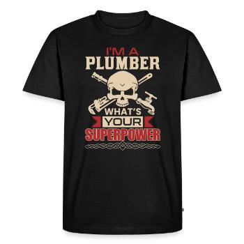 PLOMBIER - T-shirt Premium bio Homme - noir - Devant - Nico (187cm)