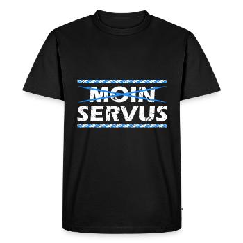 Bei Uns Sagt Man Servus Bayern Bayrisch - Männer Premium Bio T-Shirt - Schwarz - Vorne - Nico (187cm)