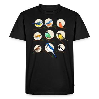 oiseaux, oiseaux, mésanges, - T-shirt Premium bio Homme - noir - Devant - Nico (187cm)