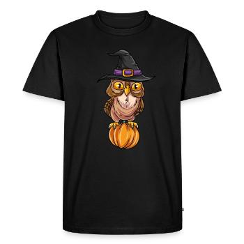 Hibou intelligent avec chapeau de sorcière - T-shirt Premium bio Homme - noir - Devant - Nico (187cm)