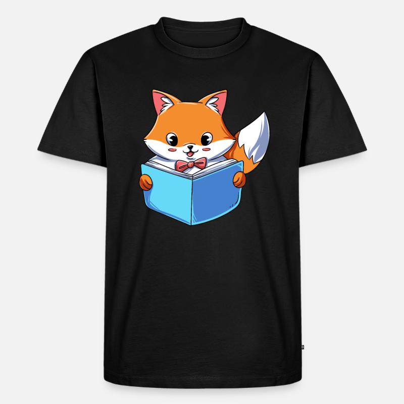 Fuchs liest Buch - Männer Premium Bio T-Shirt - Schwarz