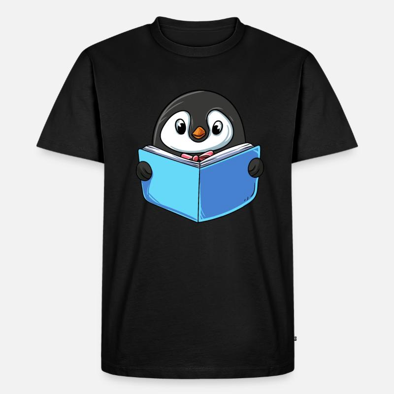 Pinguin Lesebuch - Männer Premium Bio T-Shirt - Schwarz