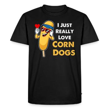 I Just Really Love CornDogs, Corndog Lover - Men's Premium Organic T-Shirt - black - Front - Nico (187cm)