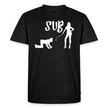 Femdom Dominatrix Sub SM funny humor t-shirt - Men's Premium Organic T-Shirt - black - Front - Nico (187cm)