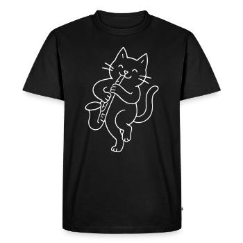 Cat plays saxophone - Men's Premium Organic T-Shirt - black - Front - Nico (187cm)